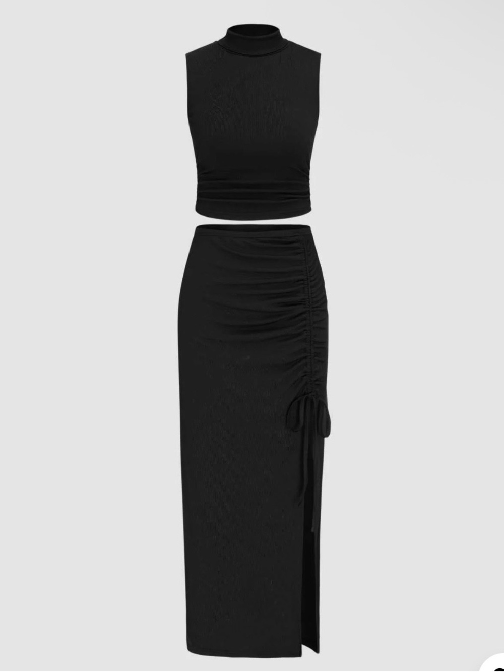 Cider Black Side-Ruched Tie Maxi Skirt